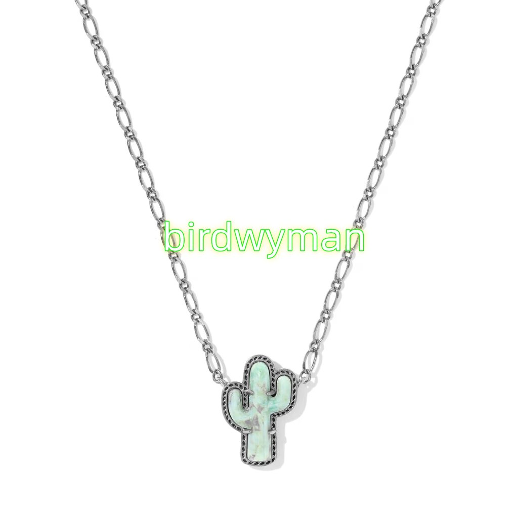 Tiny Cactus Vintage Silver Short Pendant Necklace 40$